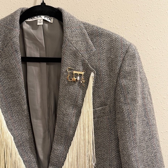 Tricia Fix Exclusive Small Western Fringe Wool Blend Blazer Jacket Statement - Picture 7 of 8